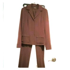 Tahari Women's Brown Linen-like Pants Suit Sz 6